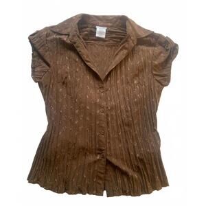 Y2K brown floral button up blouse